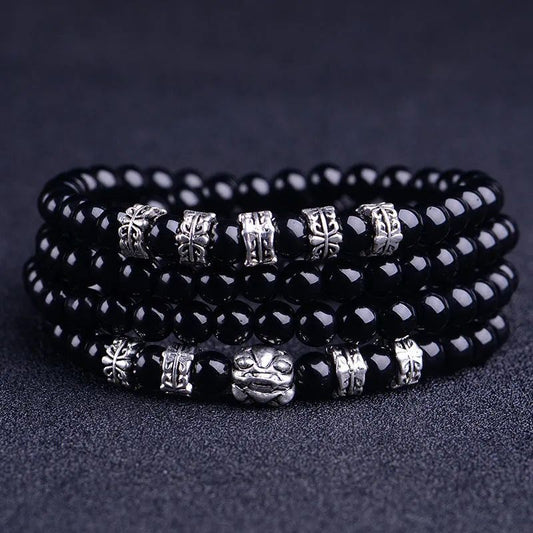 Natural obsidian silver bracelet - brings wealth.