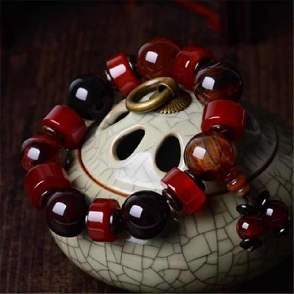 Rare Red Dreamy Agate Bracelet – handcrafted men’s energy bracelet for luck, wealth, and protection.