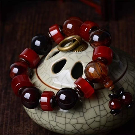 Rare Red Dreamy Agate Bracelet – handcrafted men’s energy bracelet for luck, wealth, and protection.