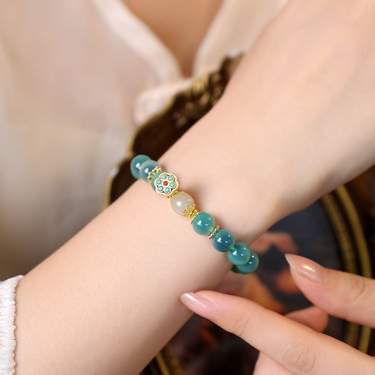 Lotus Seed Candy Agate Bracelet   Crystal Clear Beauty  Continuous Luck