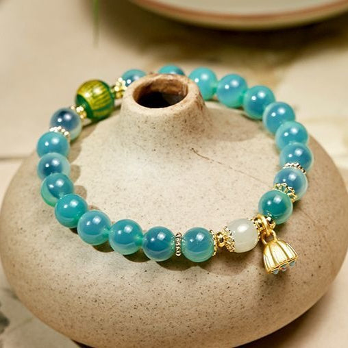 Lotus Seed Candy Agate Bracelet   Crystal Clear Beauty  Continuous Luck
