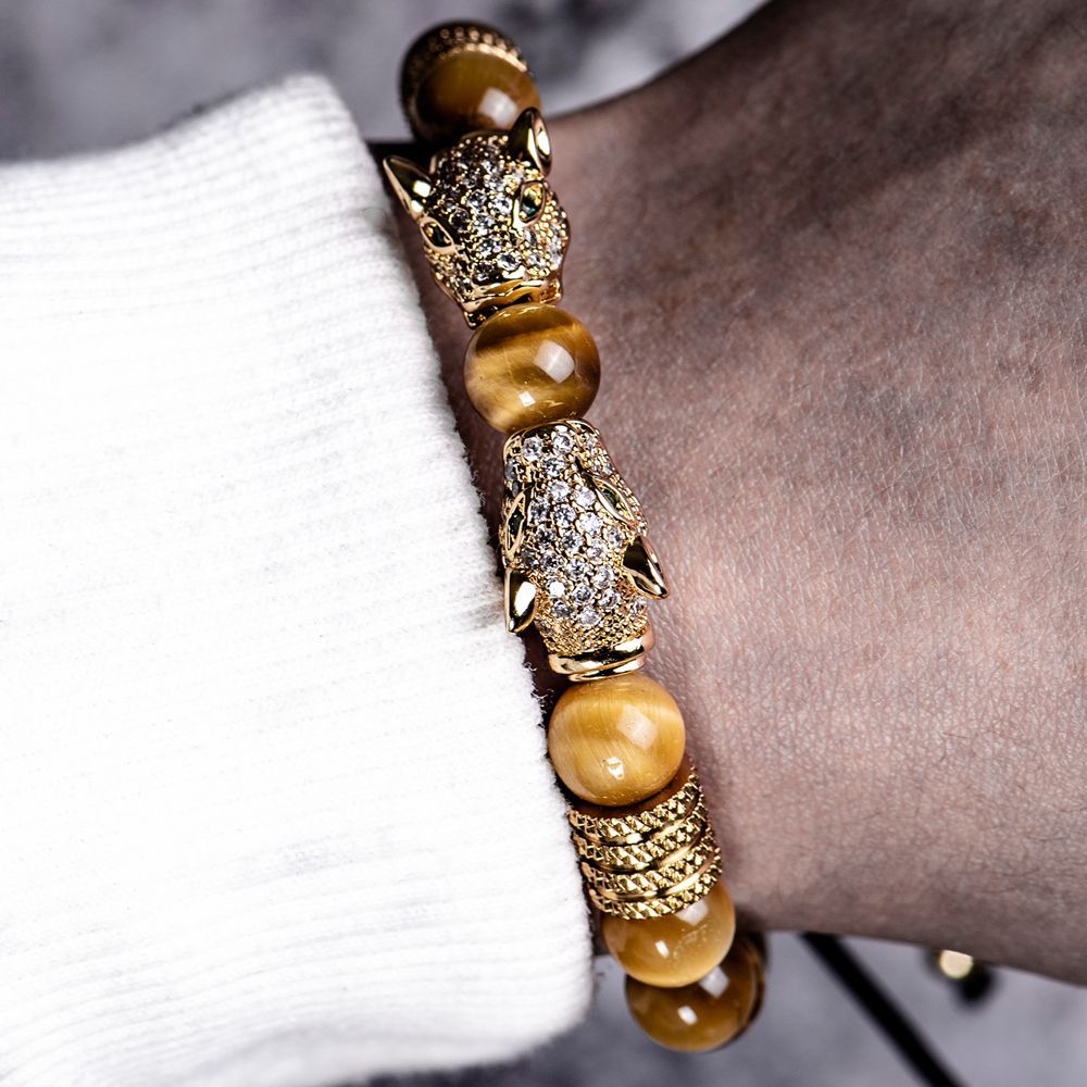 Tiger’s Eye Obsidian Leopard Bracelet – Embrace the Spirit of the Warrior