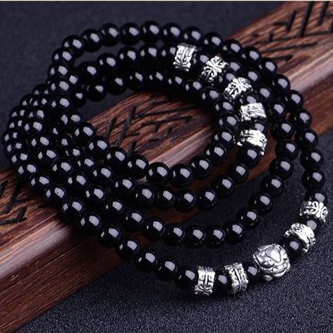 Natural obsidian silver bracelet - brings wealth.