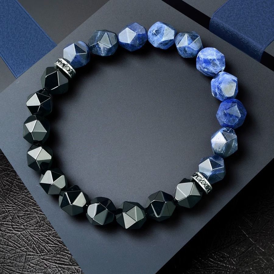 Blue Sodalite Black Onyx Bracelet Luck · Courage · Calm Energy
