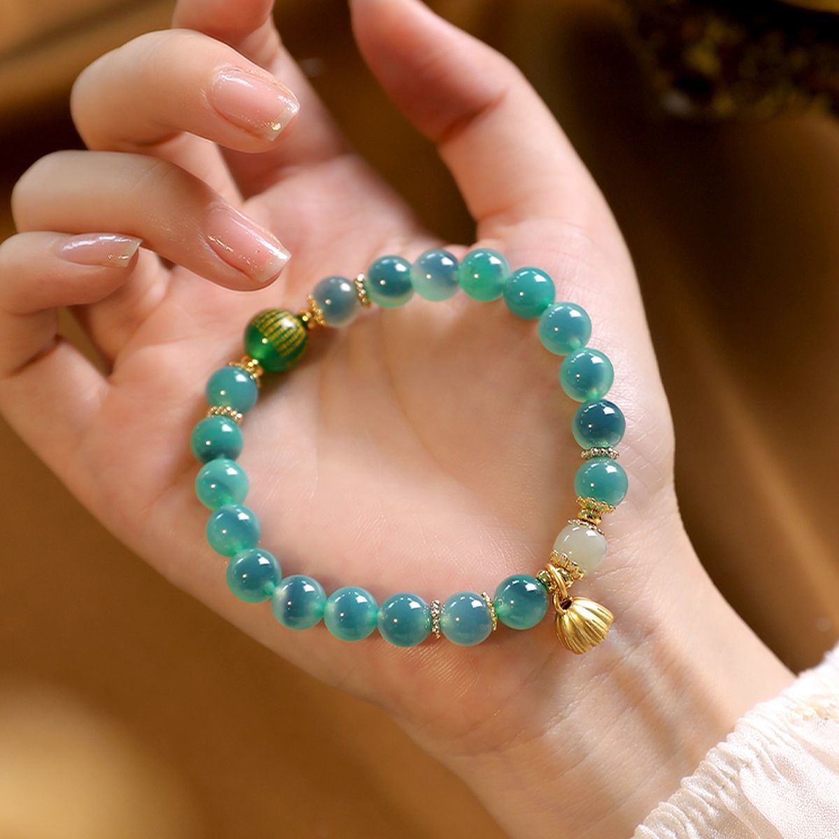 Lotus Seed Candy Agate Bracelet   Crystal Clear Beauty  Continuous Luck