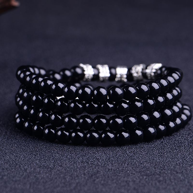 Natural obsidian silver bracelet - brings wealth.