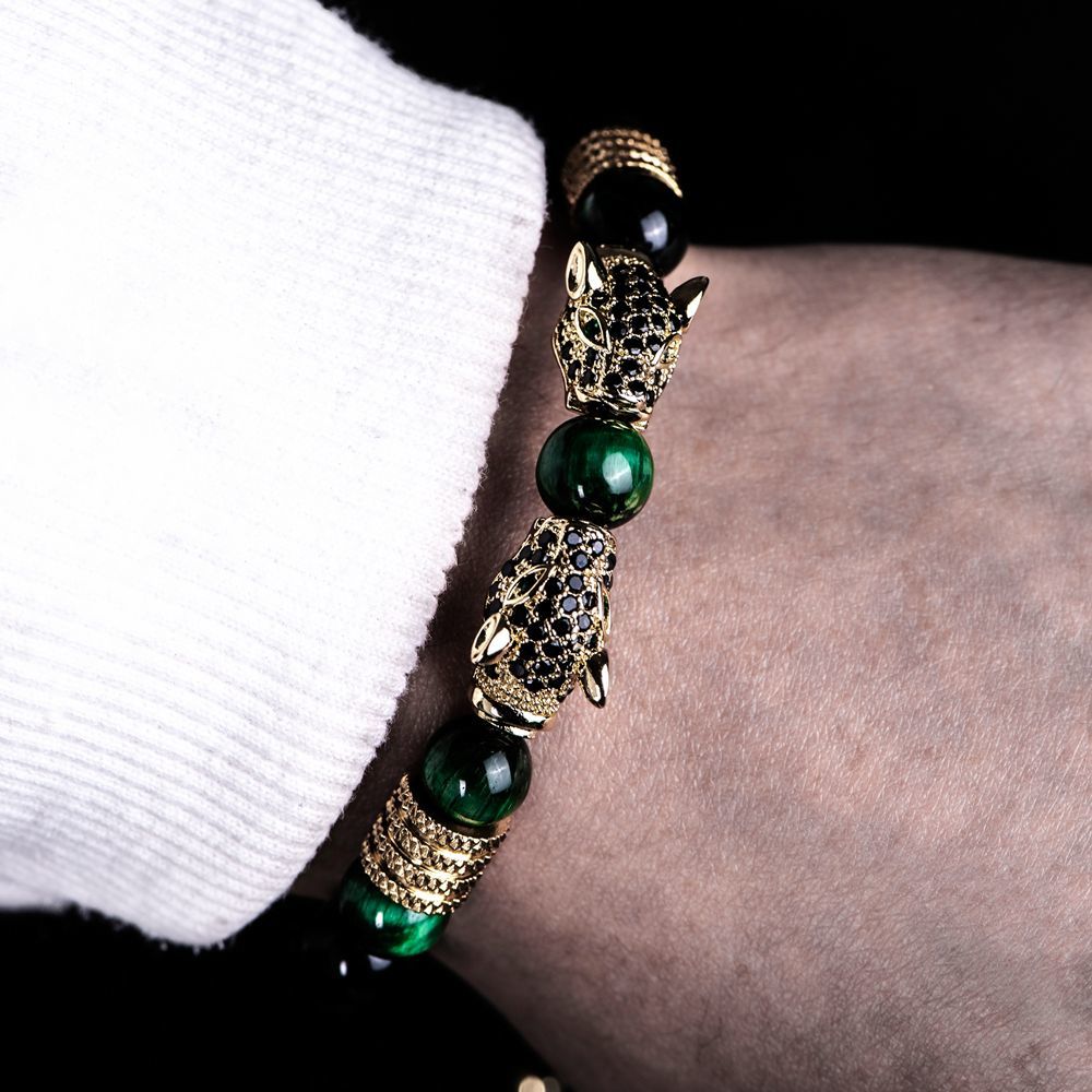 Tiger’s Eye Obsidian Leopard Bracelet – Embrace the Spirit of the Warrior