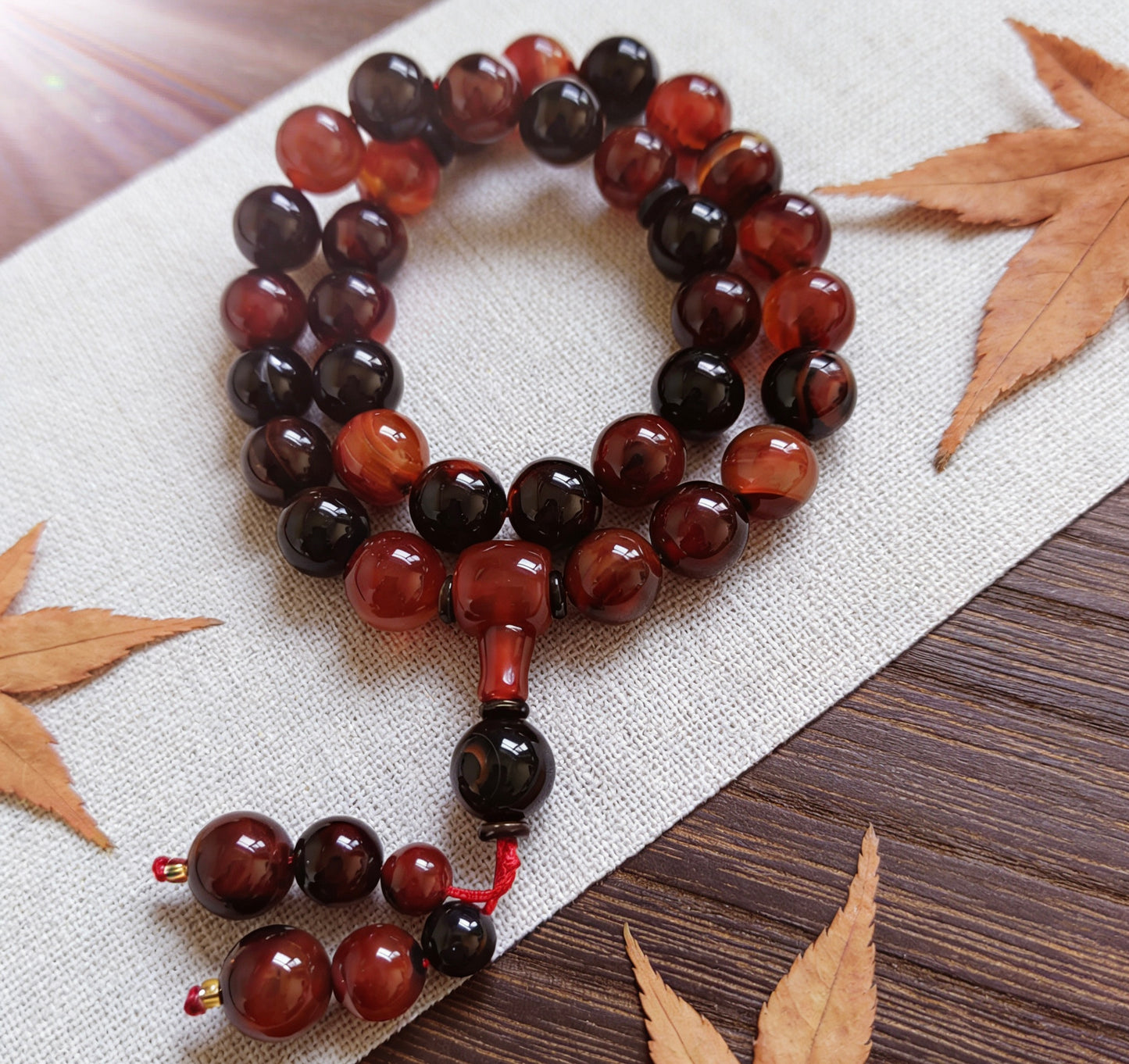 Luxury 33-Bead Red & Black Agate Tasbih – Premium Handmade Misbaha with Natural Gemstones