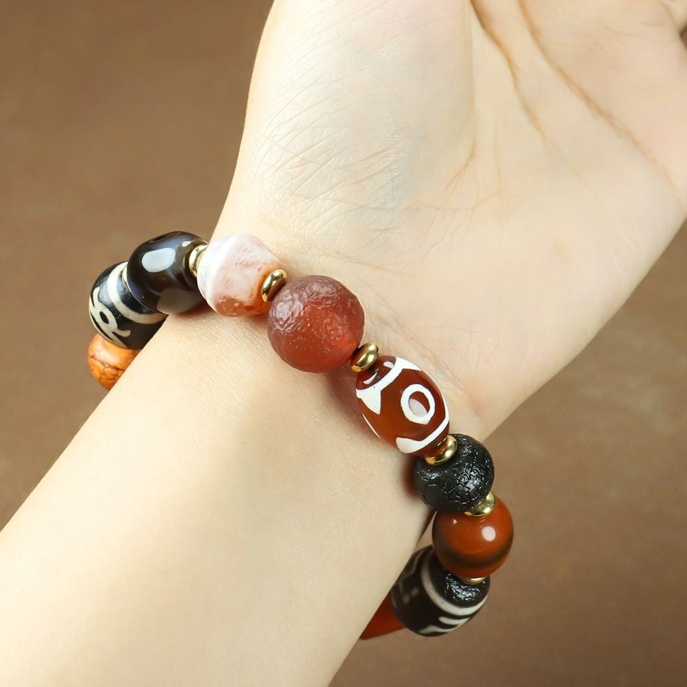 Tibetan Three-Eye Tiger Tooth Dzi Bead Bracelet