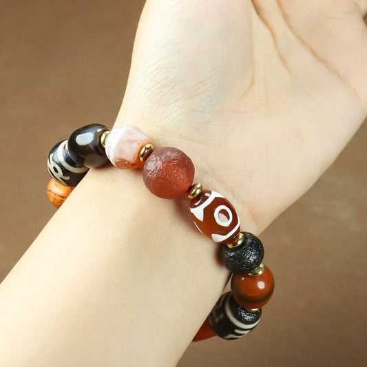 Tibetan Three-Eye Tiger Tooth Dzi Bead Bracelet