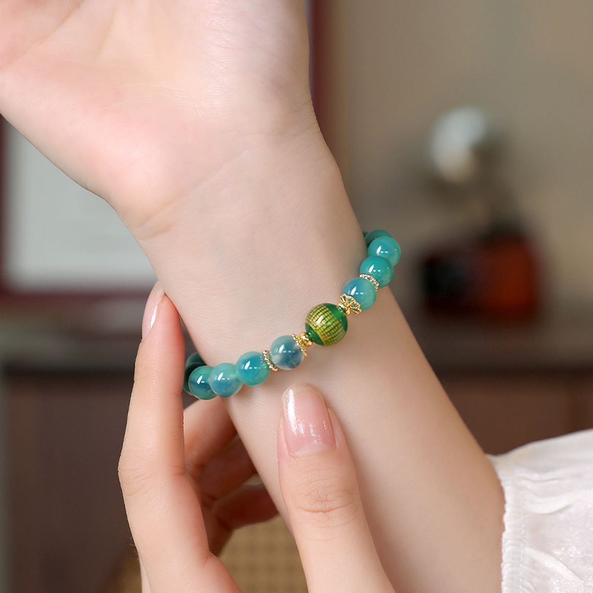 Lotus Seed Candy Agate Bracelet   Crystal Clear Beauty  Continuous Luck