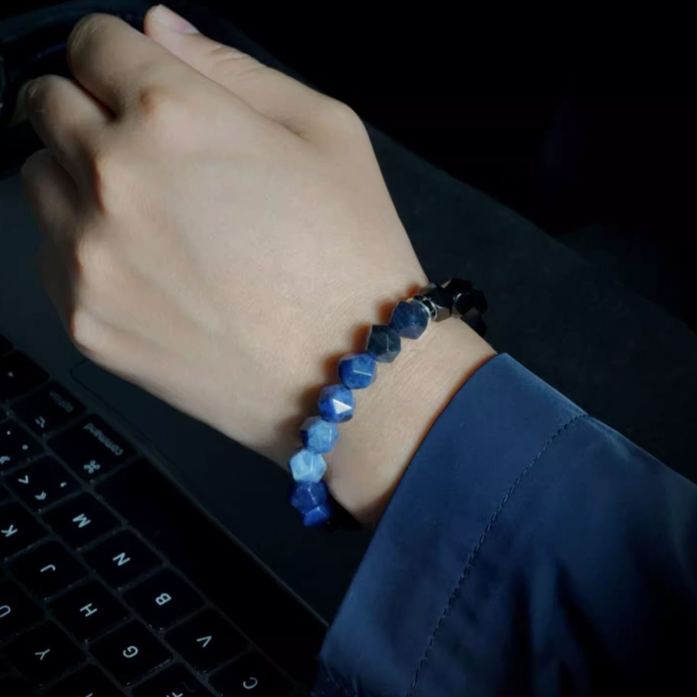 Blue Sodalite Black Onyx Bracelet Luck · Courage · Calm Energy
