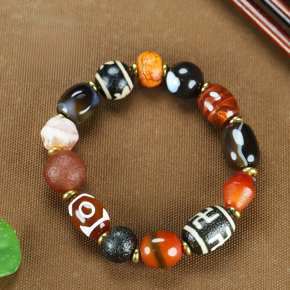 Tibetan Three-Eye Tiger Tooth Dzi Bead Bracelet